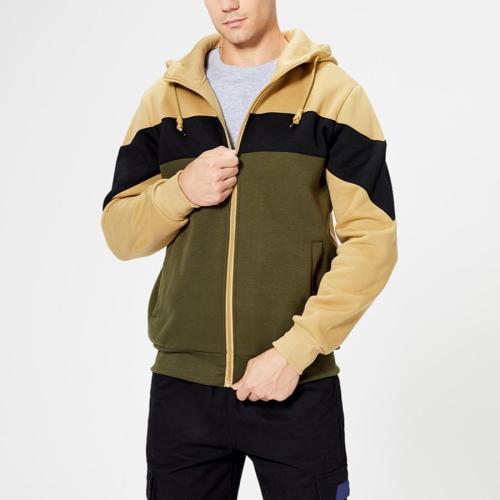 Stylish plus size hooded contrast color zip-up pocket sweatshirt jacket