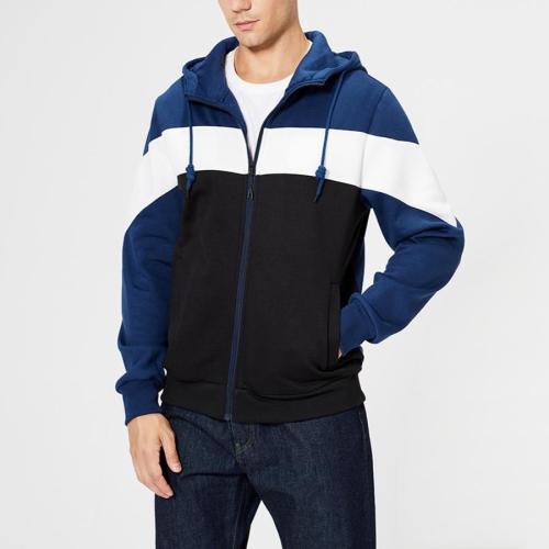 Stylish plus size hooded contrast color zip-up pocket sweatshirt jacket#1