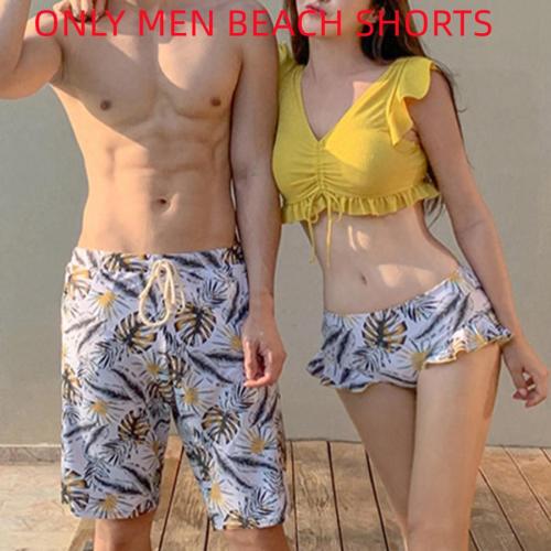 Couples swimwear leaf printing beach shorts(size run small)