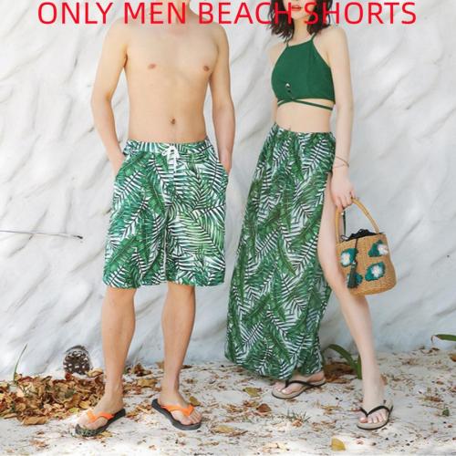 Couples swimwear leaf printing with lining beach shorts(size run small)