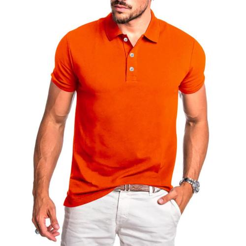 Casual plus size slight stretch solid color short sleeve orange polo shirt
