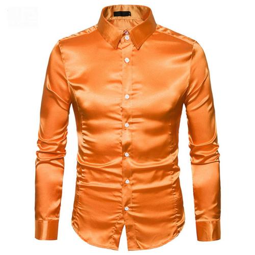 Casual plus size non-stretch 10 colors orange satin long sleeves shirt