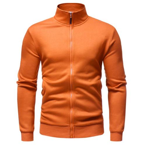 Casual plus size slight stretch orange zip-up fleece cardigan sweatshirt