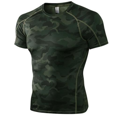Sports plus size slight stretch camo print slim fitness quick-drying t-shirt