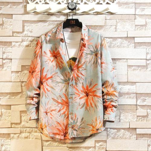 Casual plus size non-stretch printed long sleeve shirt