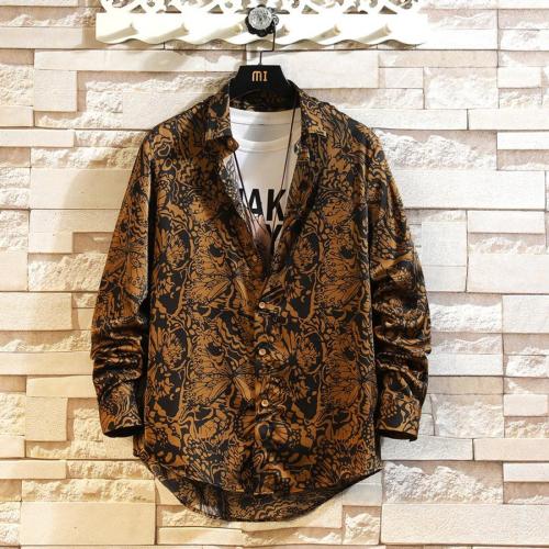 Casual plus size non-stretch batch printing long sleeve shirt
