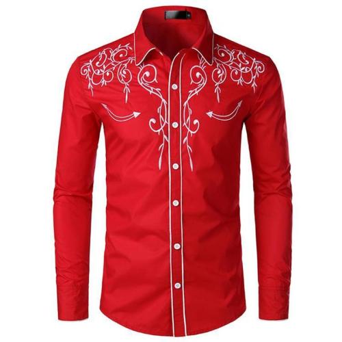 Casual plus size non-stretch embroidered single breasted shirt