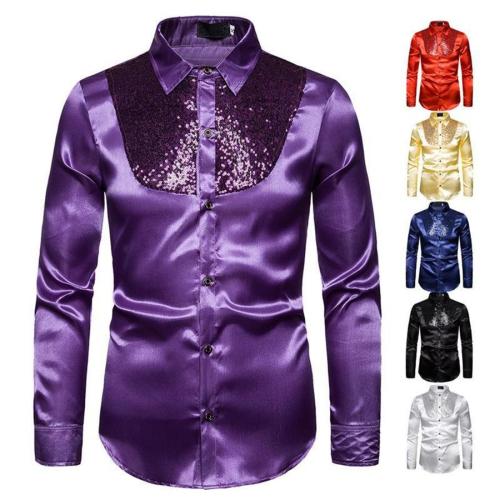Casual plus size non-stretch satin sequins single breasted shirt