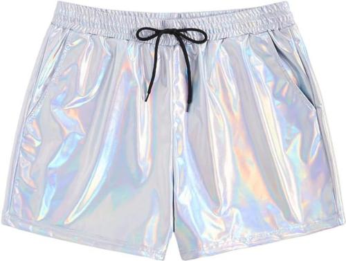 Casual plus size non-stretch pocket holographic shorts