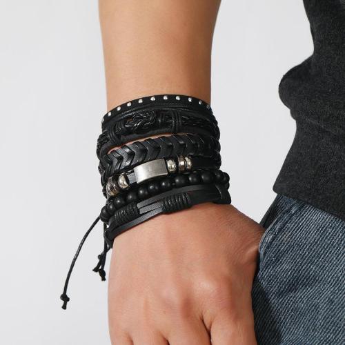 Six piece set pu braid rivets beads bracelet(length:8-23cm)