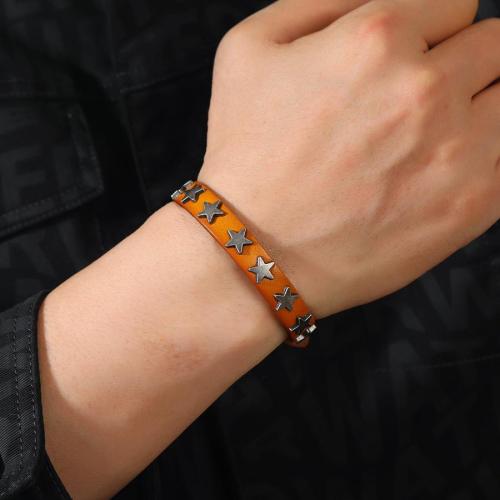 One pc orange punk pentagram alloy pu bracelet(length:24cm)