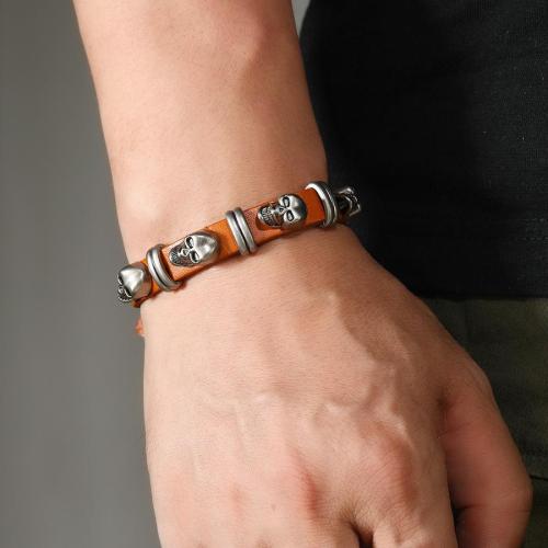 One pc orange punk alloy skull pu bracelet(length:18-23cm)