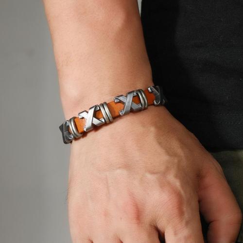 One pc orange punk cross pu alloy bracelet(length:25cm)