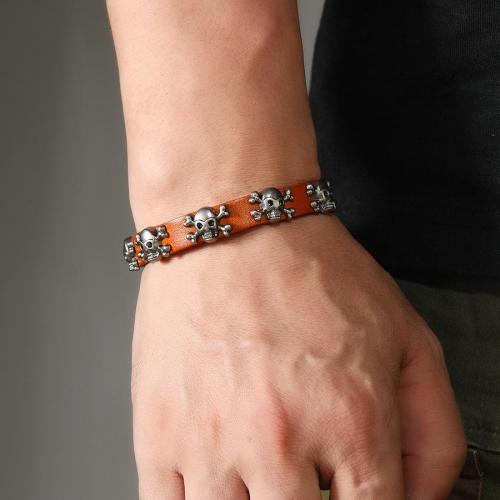 One pc orange punk skull pu alloy adjustable bracelet(length:25cm)