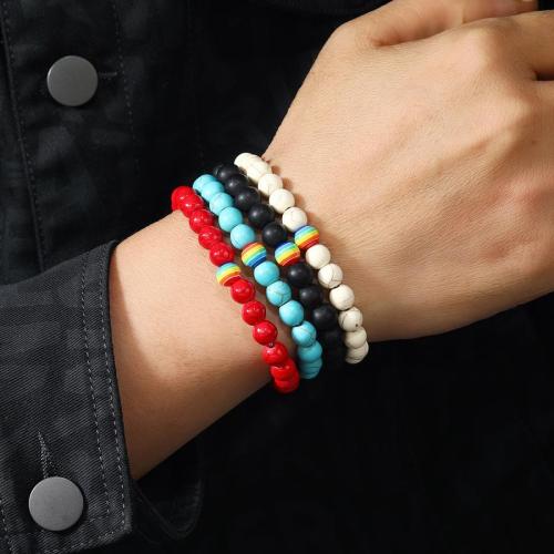 Four piece set turquoise frosted stone beads couple bracelet(length:19cm)