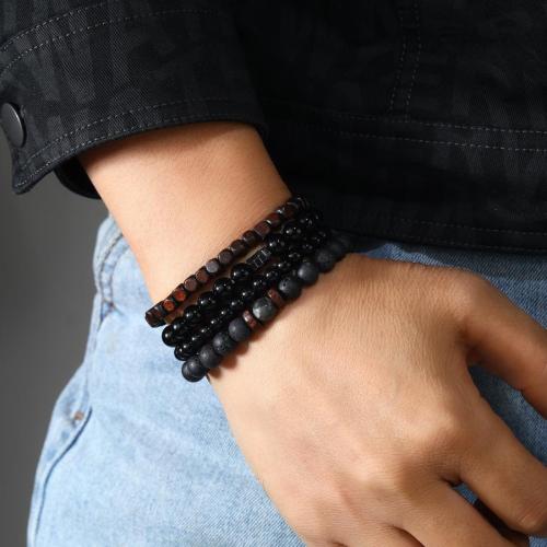 Four piece set punk simple volcanic stone wooden beads bracelet(length:19cm)