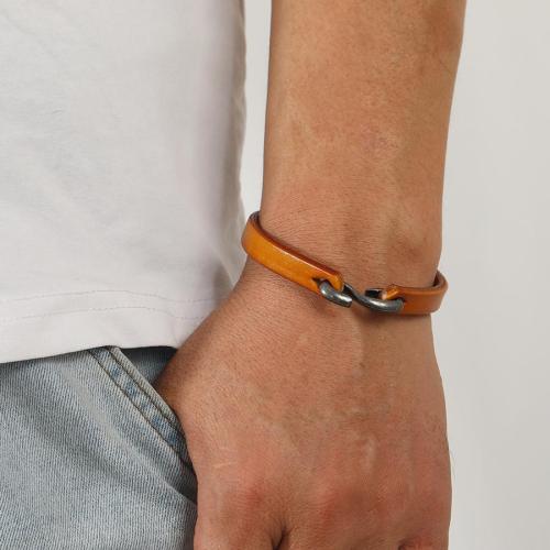 One pc orange simple pu alloy s-shaped buckle punk bracelet(length:21.5cm)