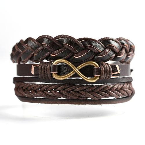 Three piece set leather weave adjustable bracelet(length:18+6cm)