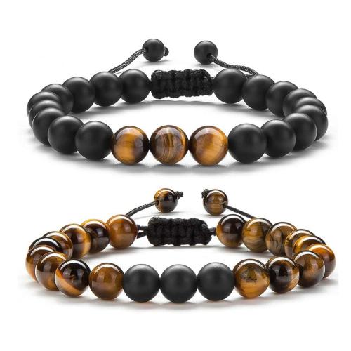 Two piece set adjustable tiger eye stone frosted beaded bracelet(width:8mm)