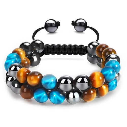 One pc double layer tiger eye stone hematite mixed beaded bracelet(width:8mm)