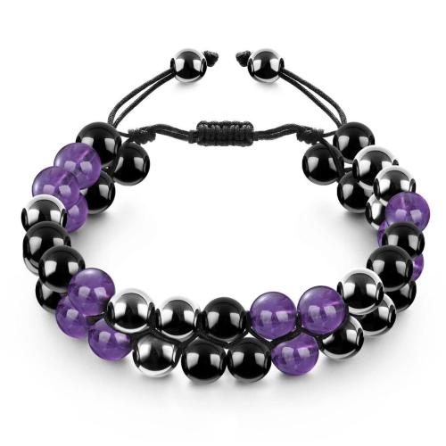One pc double layer obsidian agate amethyst mixed beaded bracelet(width:8mm)