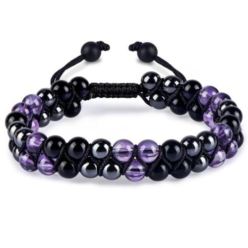 One pc double layer amethyst agate hematite mixed beaded bracelet(width:6mm)