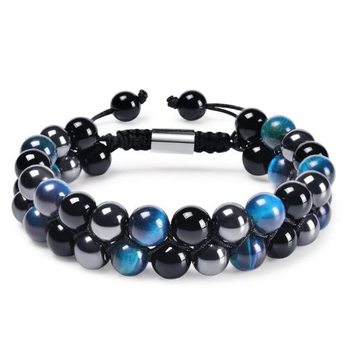 One pc double layer blue tiger eye stone agate mixed beaded bracelet(width:8mm)