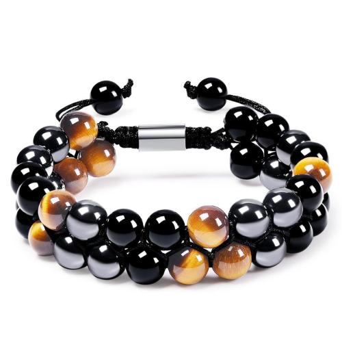 One pc double layer tiger eye stone agate mixed beaded bracelet(width:8mm)