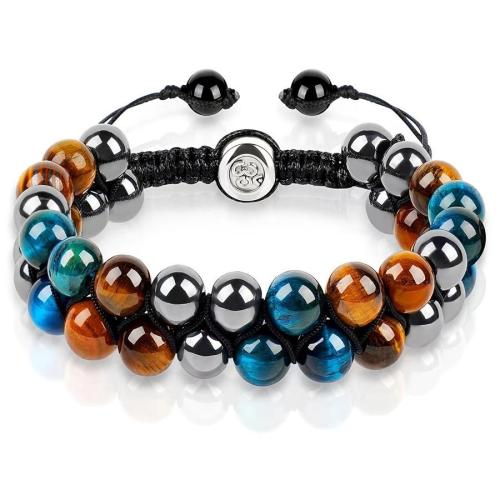 One pc two layer tiger eye stone  hematite mixed beaded bracelet(width:8mm)