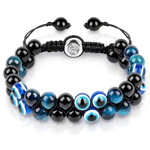 One pc double layer blue tiger eye stone devil's eye beaded bracelet(width:8mm)