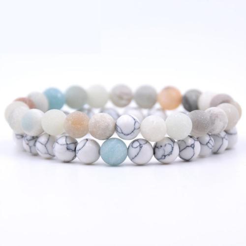 Two piece set stylish new multicolor agate white turquoise beaded bracelet(width:8mm)