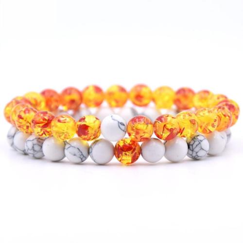 Two piece set stylish new flower amber white turquoise beaded bracelet(width:8mm)