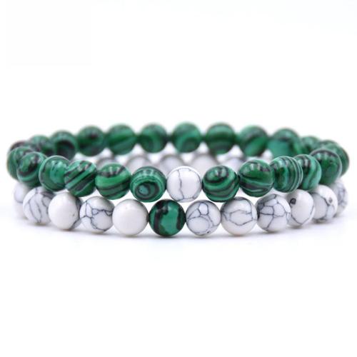 Two piece set stylish new green malachite white turquoise beaded bracelet(width:8mm)