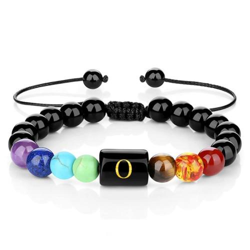 One pc stylish new letter obsidian multicolor stone beaded bracelet#o(width:8mm)