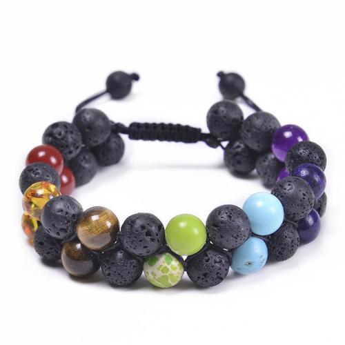 One pc double layer volcanic stone multicolor stone  beaded bracelet(width:10mm)
