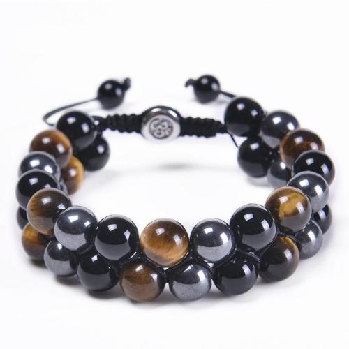 One pc double layer tiger eye stone magnet agate beaded bracelet(width:10mm)