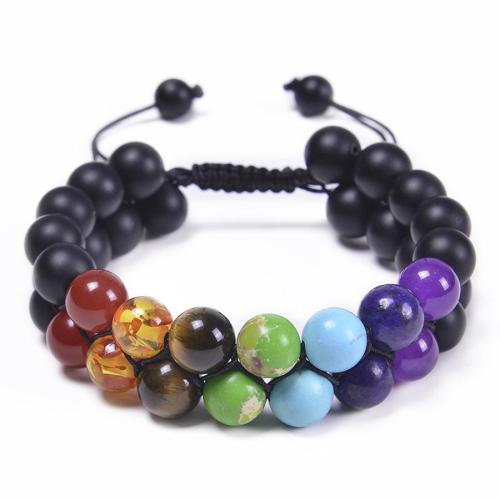 One pc double layer frosted stone multicolor stone beaded bracelet(width:10mm)