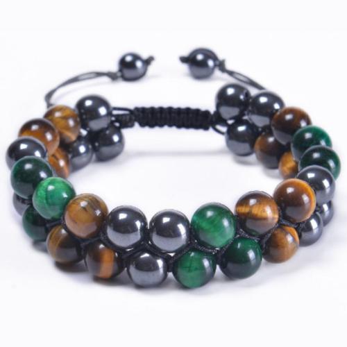 One pc double layer green tiger eye stone mixed beaded bracelet(width:10mm)