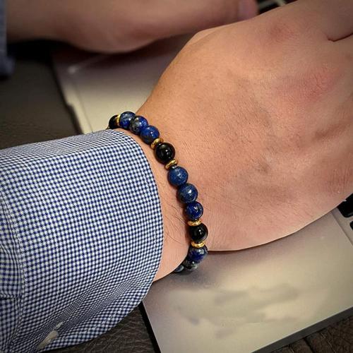 One pc new stylish metal sheets lapis lazuli agate beaded bracelet(width:8mm)
