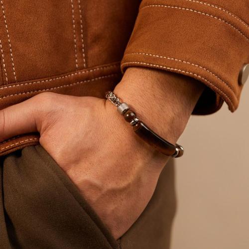 One pc stylish tiger eye stone adjustable titanium steel bracelet(mixed length)