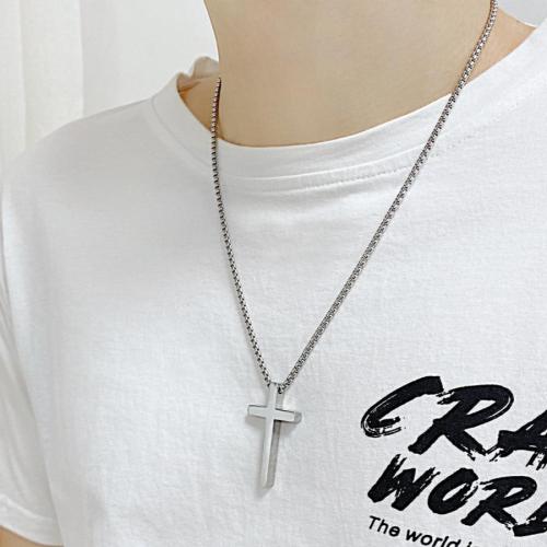 One pc stylish new solid color cross pendant titanium steel necklace(length:4cm)