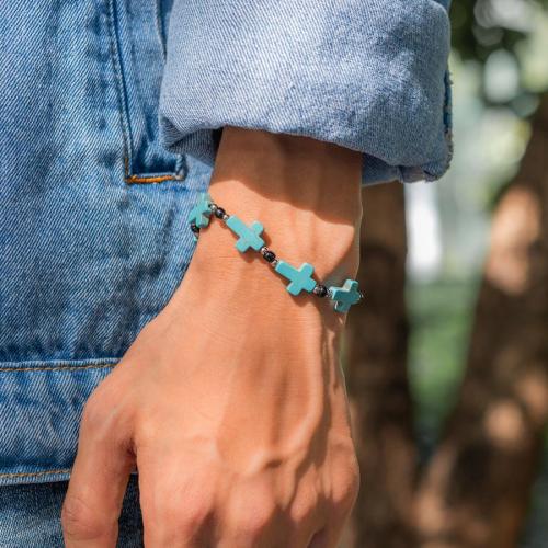 One pc simple design turquoise cross bracelet(length:17+5cm)