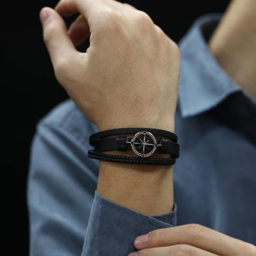 One pc stylish new weave leather titanium steel bracelet(length:21cm)