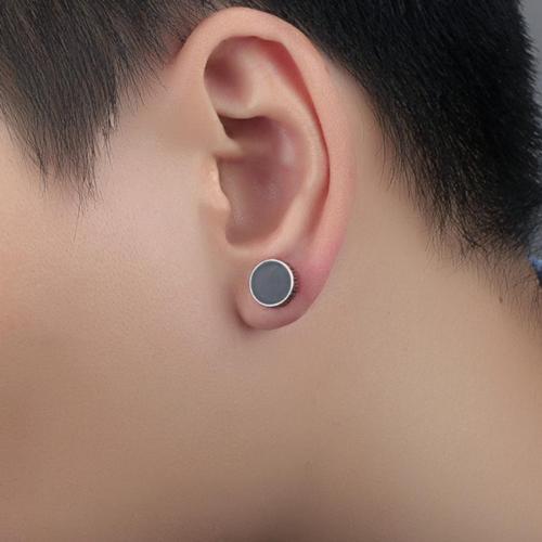 One pair new stylish titanium steel round earrings#2(width:10mm)