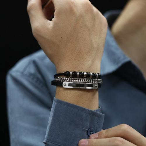 One pc stylish new leather titanium steel bracelet(length:21cm)
