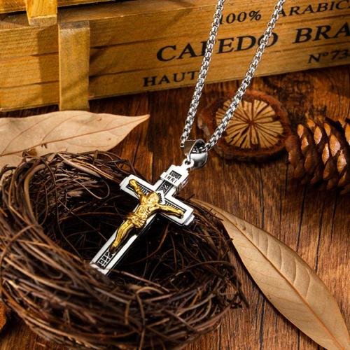 One pc stylish new contrast color jesus cross pendant necklace(length:55cm)