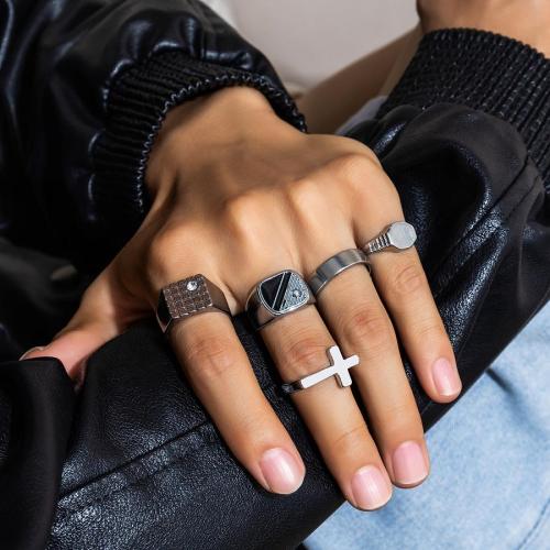 Five piece set hip hop square cross alloy ring(mixed width)