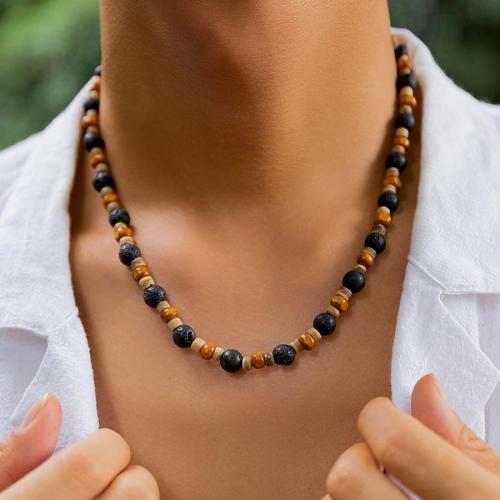 One pc volcanic stone wooden beads necklace(length:45+7cm)