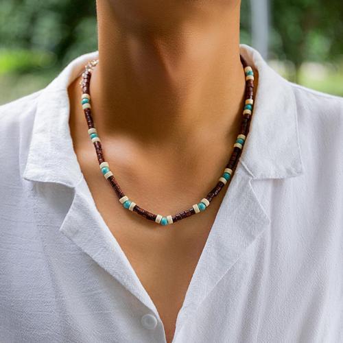 One pc bohemia turquoise wooden beads necklace(length:45+7cm)