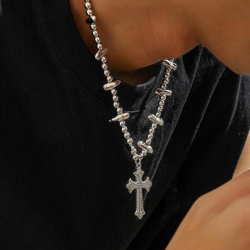 One pc irregular beads cross pendant necklace(length:45+7cm)